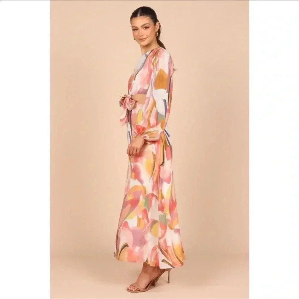 Petal & Pup Pink Peach Watercolor Floral Maxi Dress - Picture 6 of 7